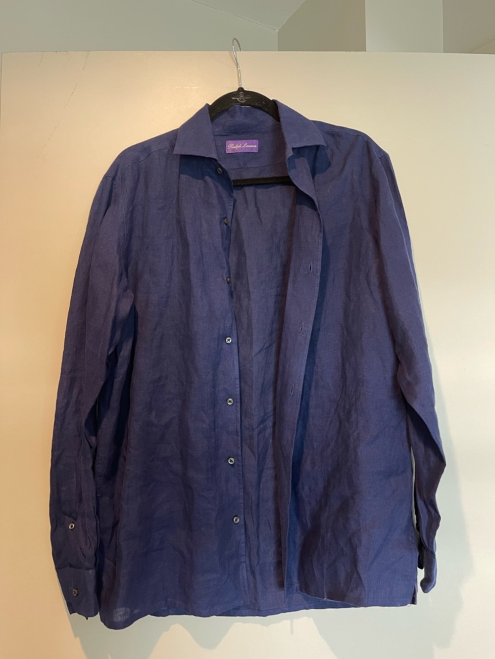 Ralph Lauren Purple Label Navy Linen Button-Up Shirt
